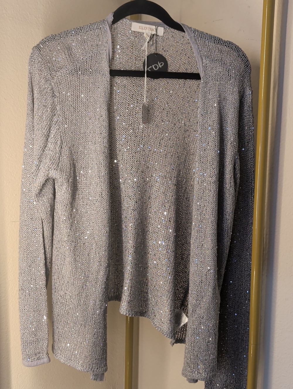 Ellen Tracy Silver Sequin Open Cardigan